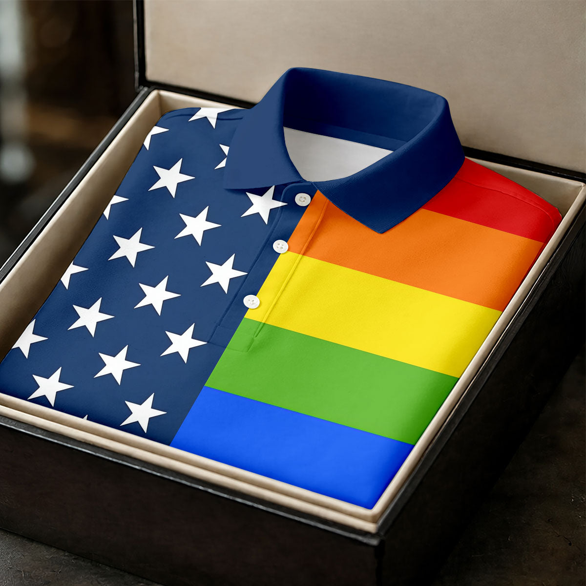 Gay Pride American Flag Golf Tops For Men, Pride Month Golf Shirts For Men
