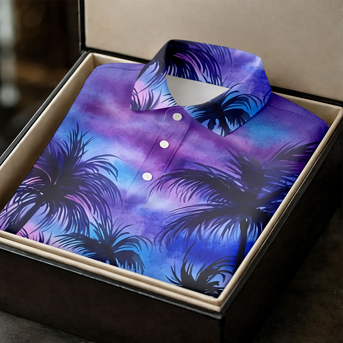 Moonlit Tropical Beach Palm Tree Golf Shirt, Women's Golf Shirt, Hawaiian Golf Shirt, Golf Polo For Women