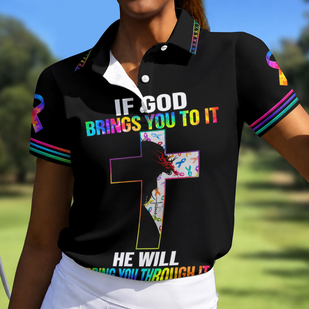 If God Brings You To It Cross Cancer Polo Shirt, Women's Golf Polo, Ladies Golf Shirts