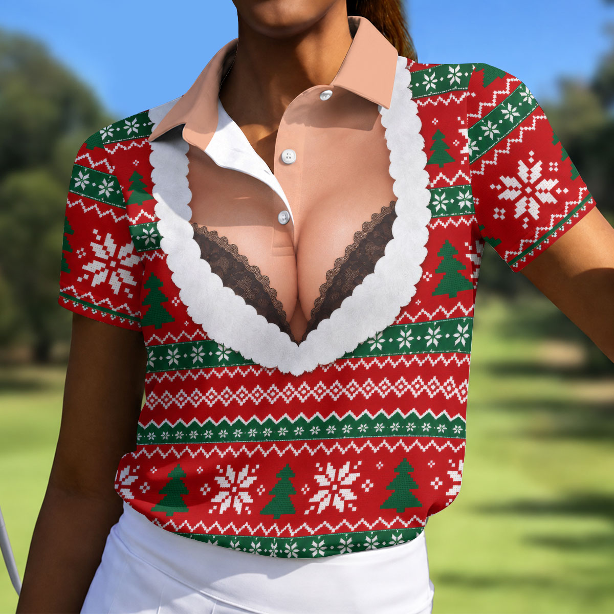 Funny Sexy Cleavage Christmas Golf Shirt, Golf Shirts For Women, Ladies Golf Shirts