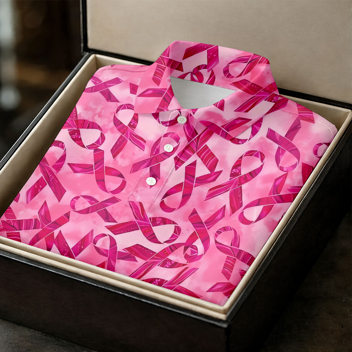 Pink Ribbon Breast Cancer Pattern Polo Shirt, Ladies Golf Shirt, Golf Tops For Women