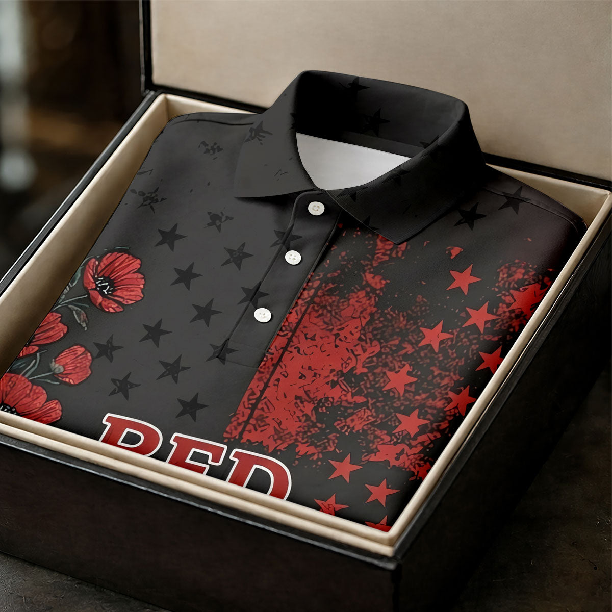 Red Friday American Flag Poppy Polo Shirt, Women’s Golf Apparel, Printed Golf Shirt