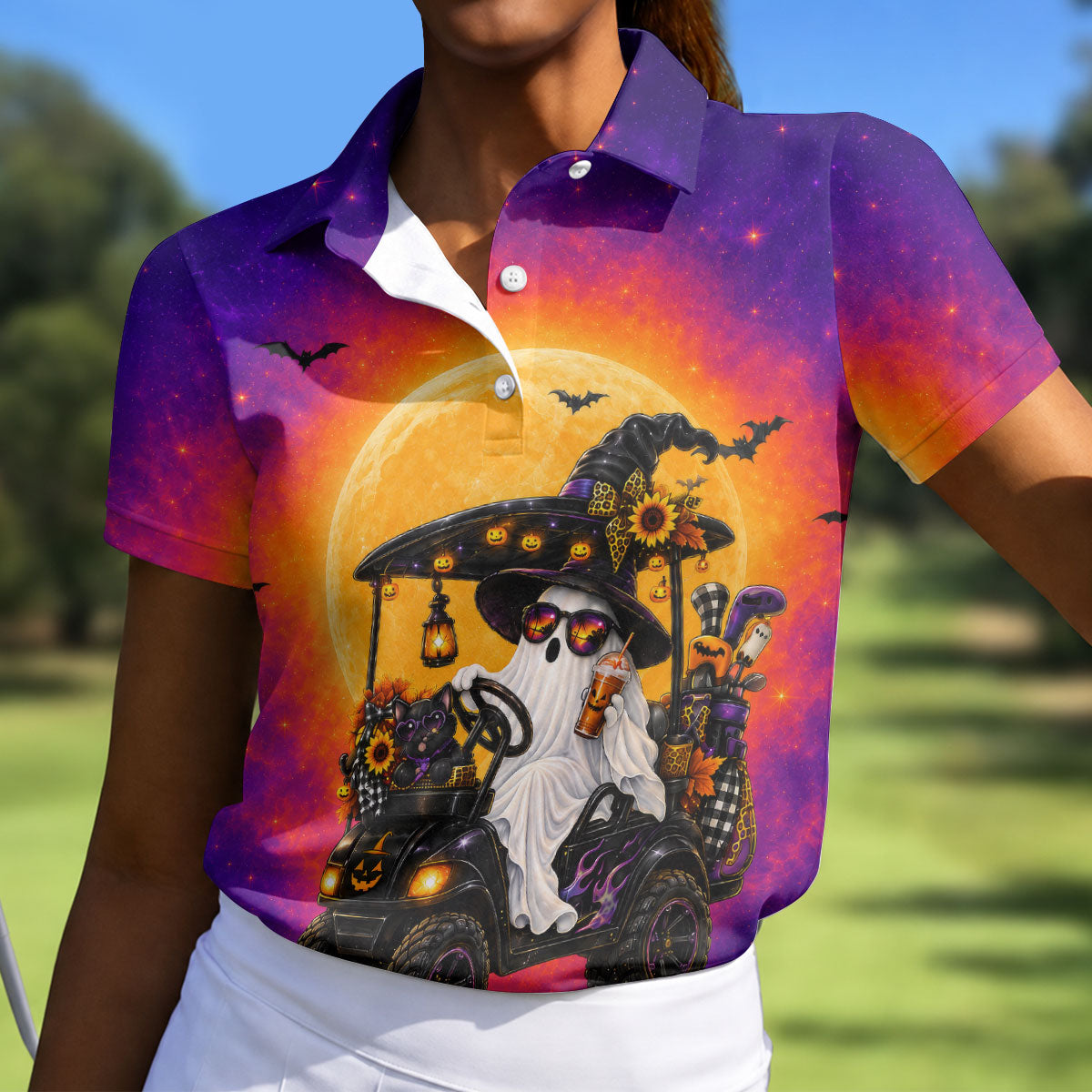 Funny Giant Monster Golf Pattern Polo Shirt, Womens Golf Tops, Ladies Golf Shirts