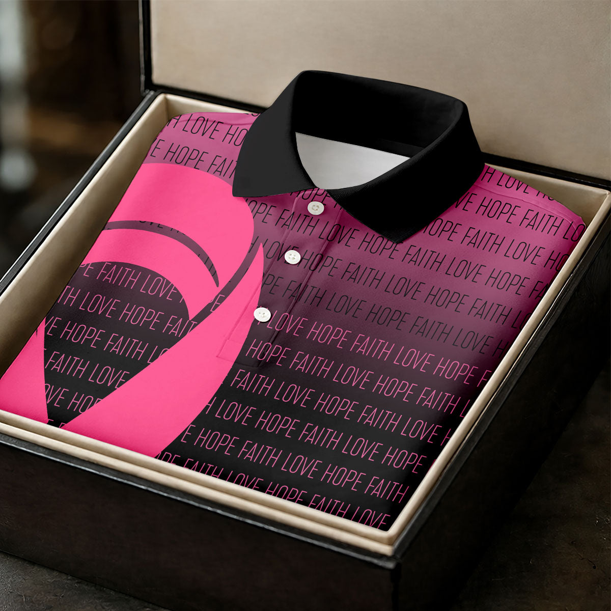 Faith Love Hope Pink Ribbon Breast Cancer Polo Shirt, Ladies Golf Tops, Women’s Golf Polo