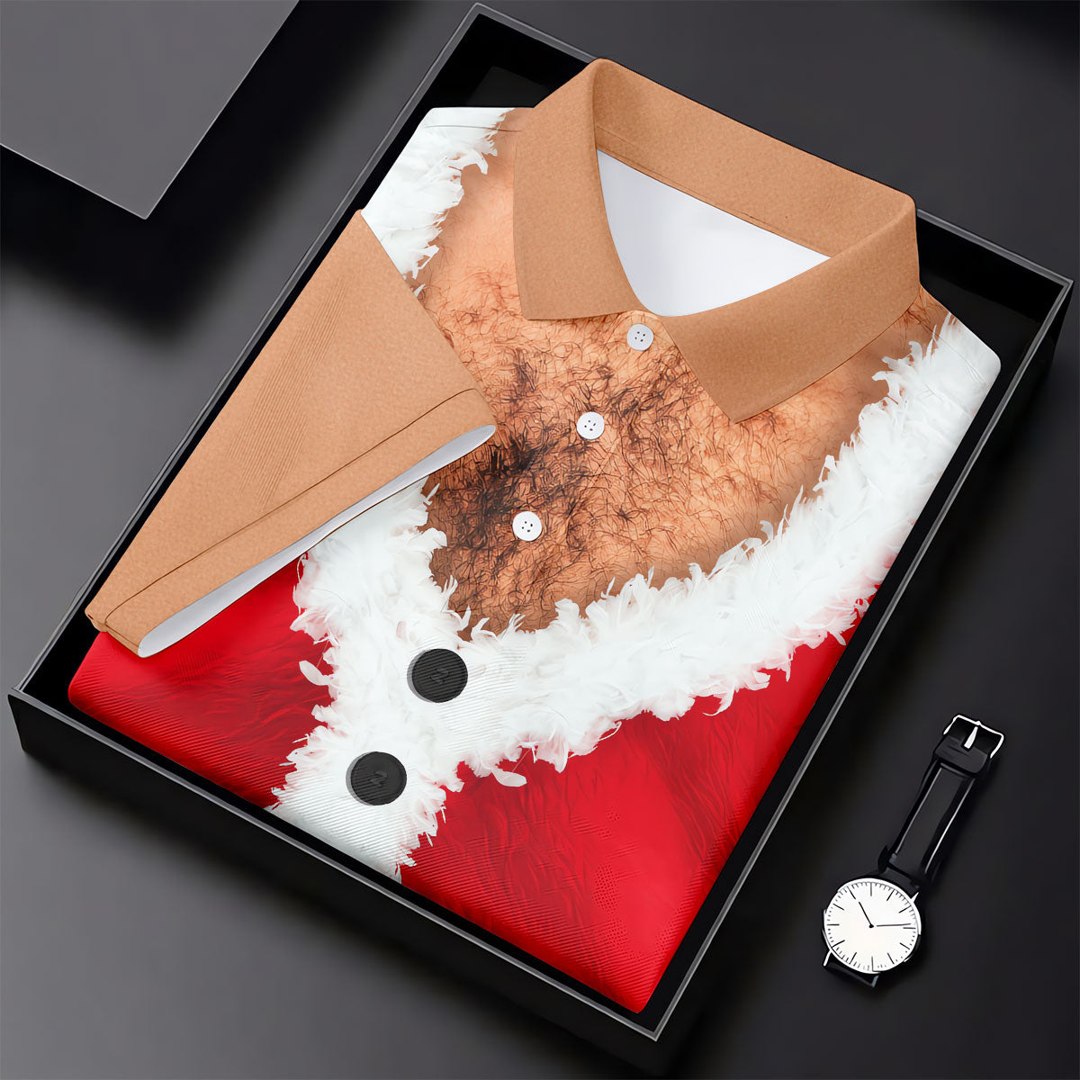 Hairy Chest Santa Print Christmas Golf Shirt, Mens Golf Polo, Golf Shirts For Men