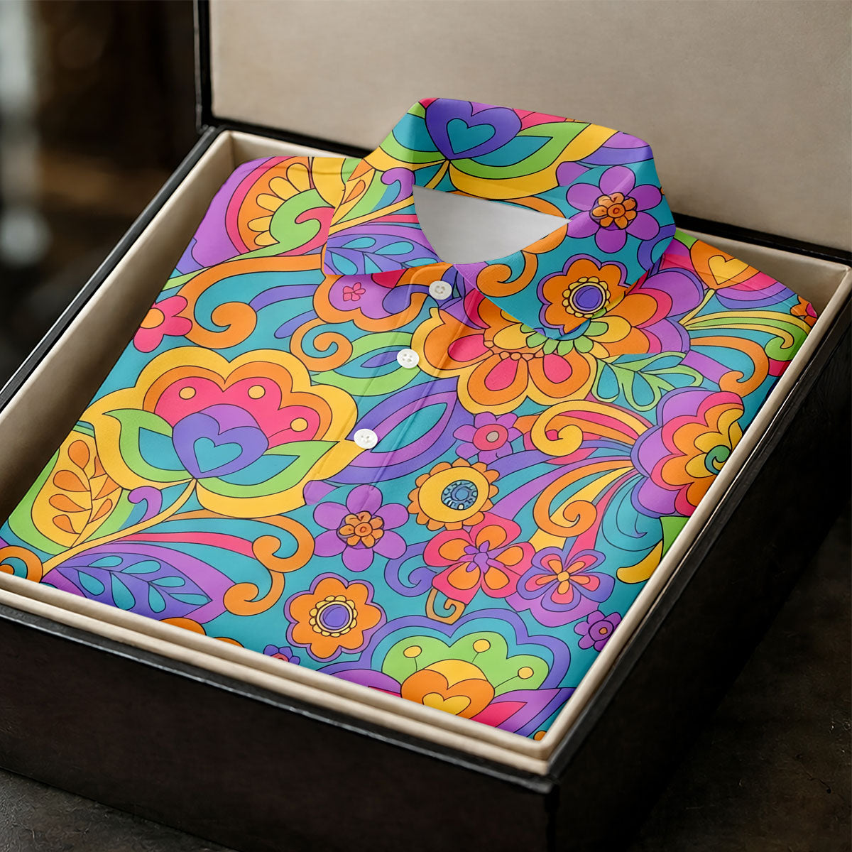 Vintage Psychedelic Floral Pattern Hawaiian Golf Shirt, Mens Golf Shirts, Golf Polo Shirts For Men