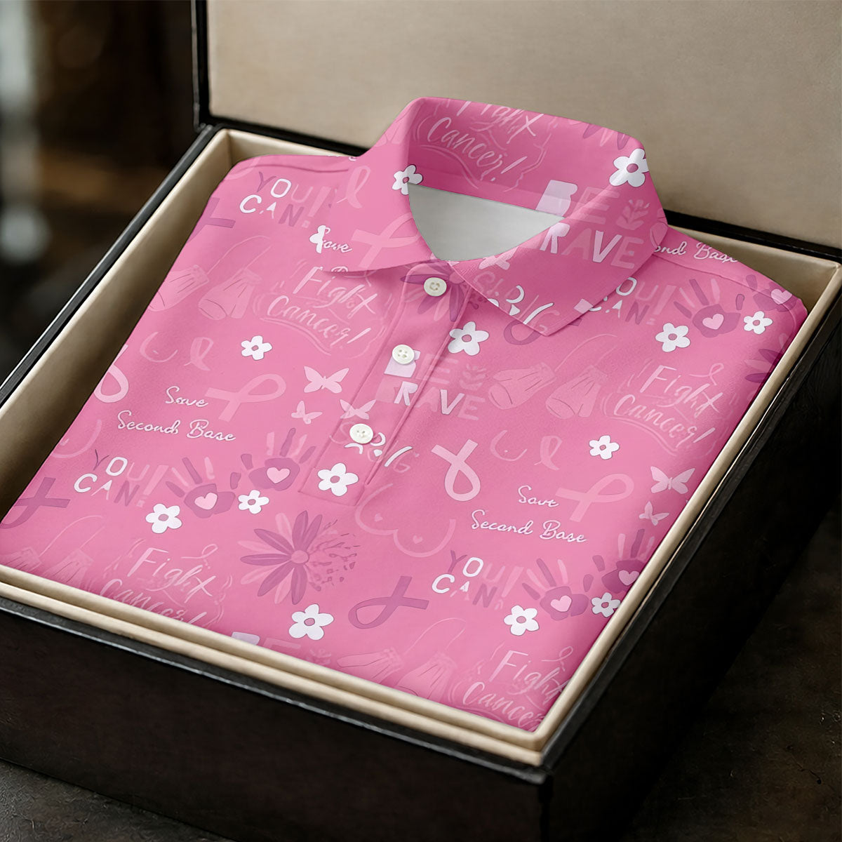 Save Second Base Fight Breast Cancer Polo Shirt, Women’s Golf Polo, Ladies Golf Shirts