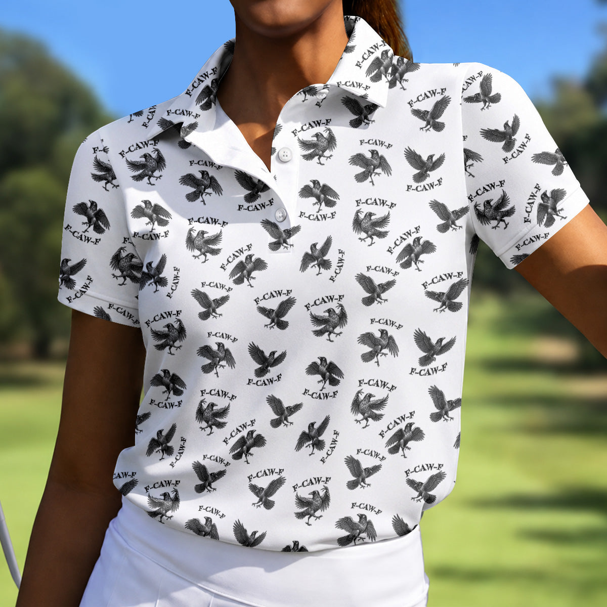 F-Caw-F Raven Halloween Golf Polo Shirt, Women's Halloween Shirt, Golf Apparel For Women
