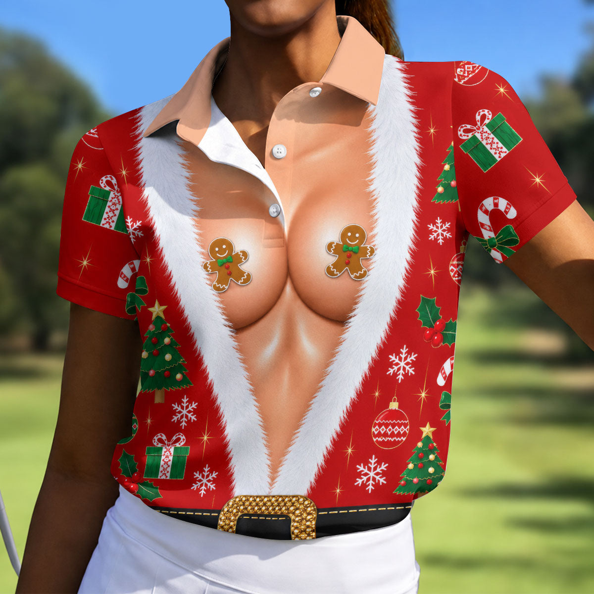 Gingerbread Costume Christmas Golf Shirt, Ladies Golf Shirt, Golf Tops For Women