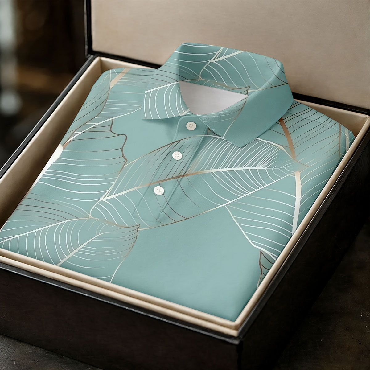 Tropical Leaves Blue Grey Golf Shirt, Summer Hawaiian Golf Shirt, Golf Shirt For Women