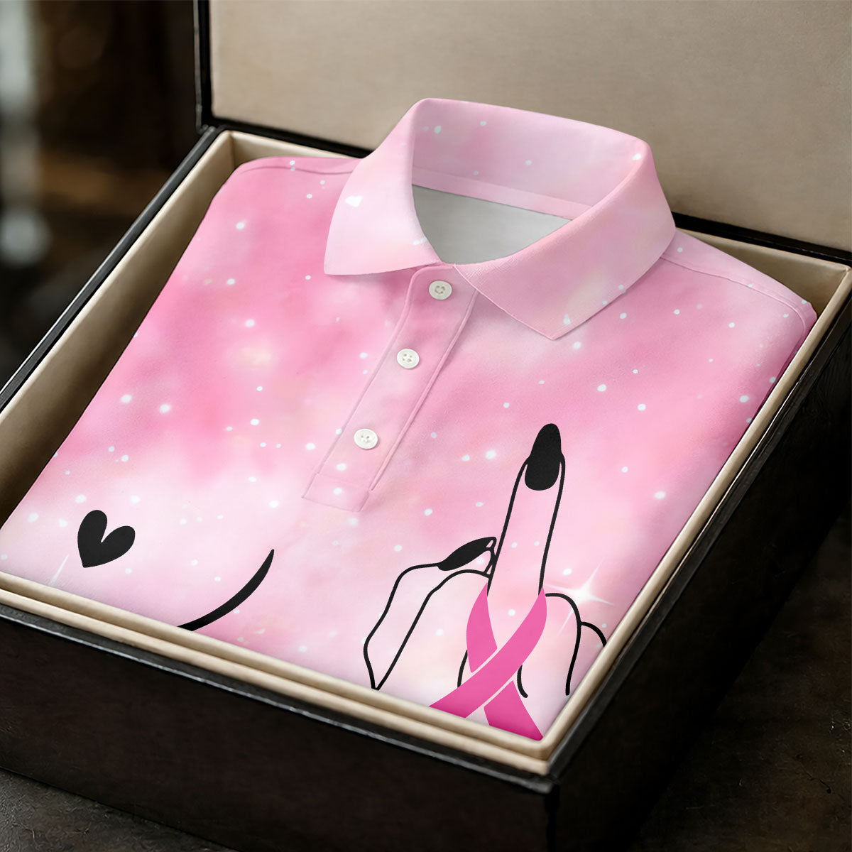 Pink Ribbon Middle Finger Breast Cancer Polo Shirt, Ladies Golf Shirt, Women's Golf Tops