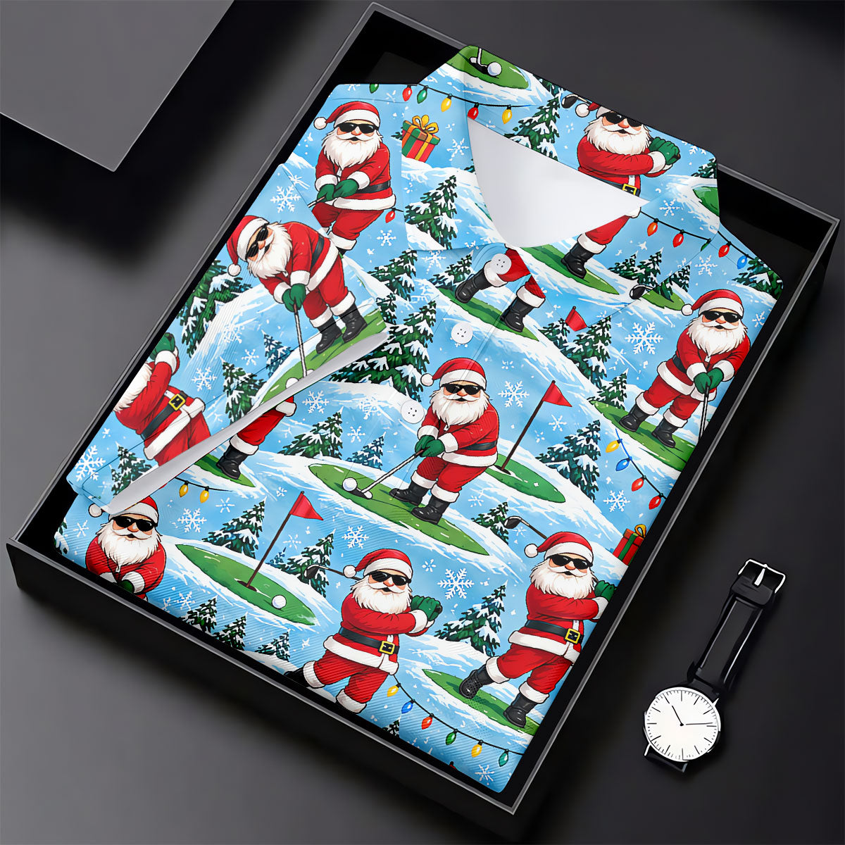 Santa Playing Golf In Snow Christmas Golf Shirt, Mens Golf Polo, Golf Shirts For Men