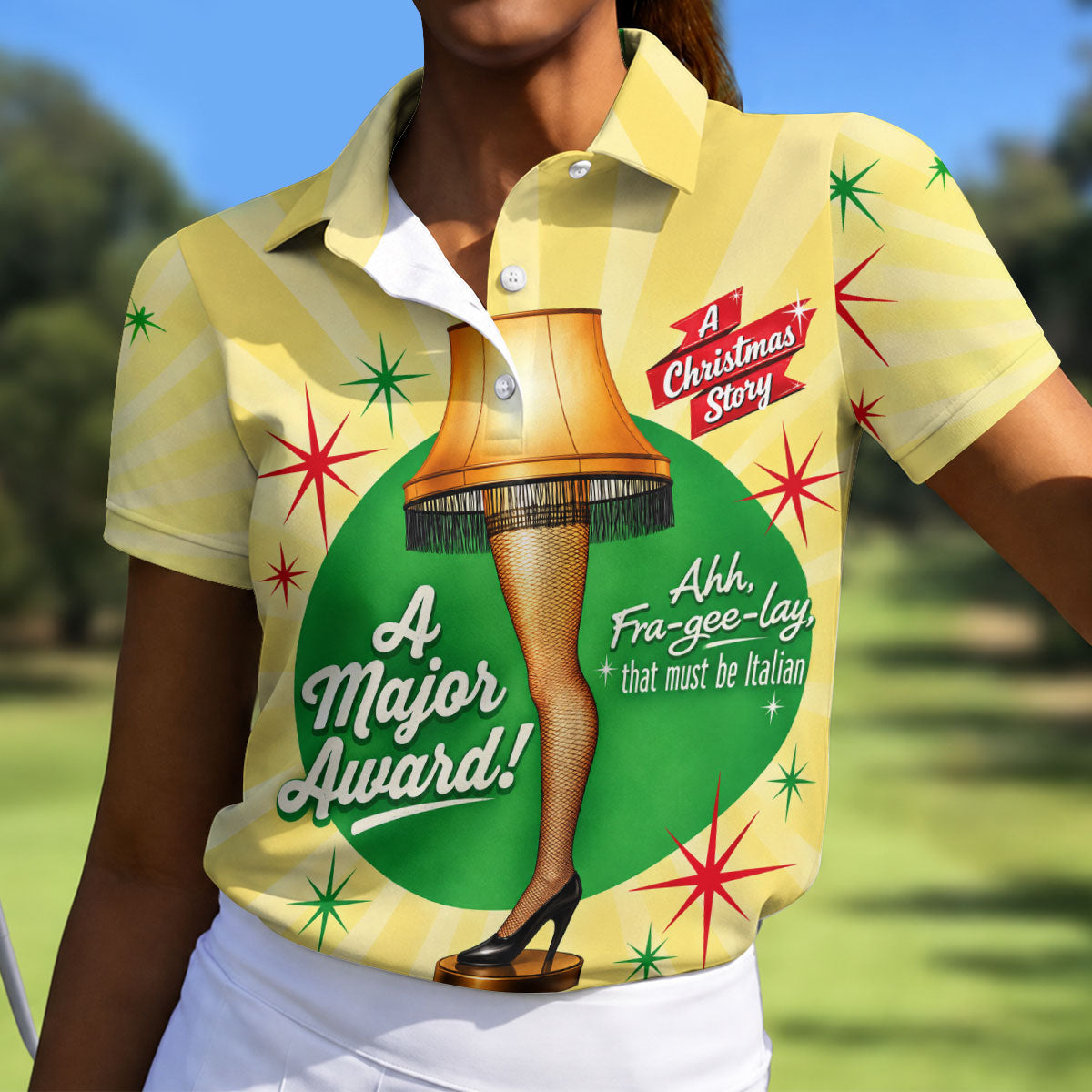 Christmas Leg Lamp Quote Golf Polo Shirt, Ladies Golf Shirts, Golf Shirts For Women