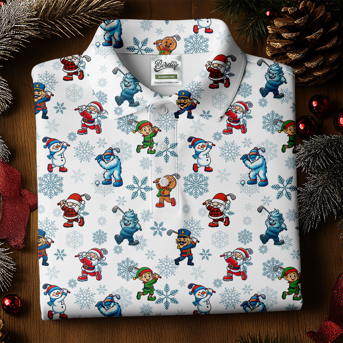 Funny Christmas Characters Golf Pose Fun Women's Golf Shirts, Christmas Golf Shirt, Ladies Golf Shirts