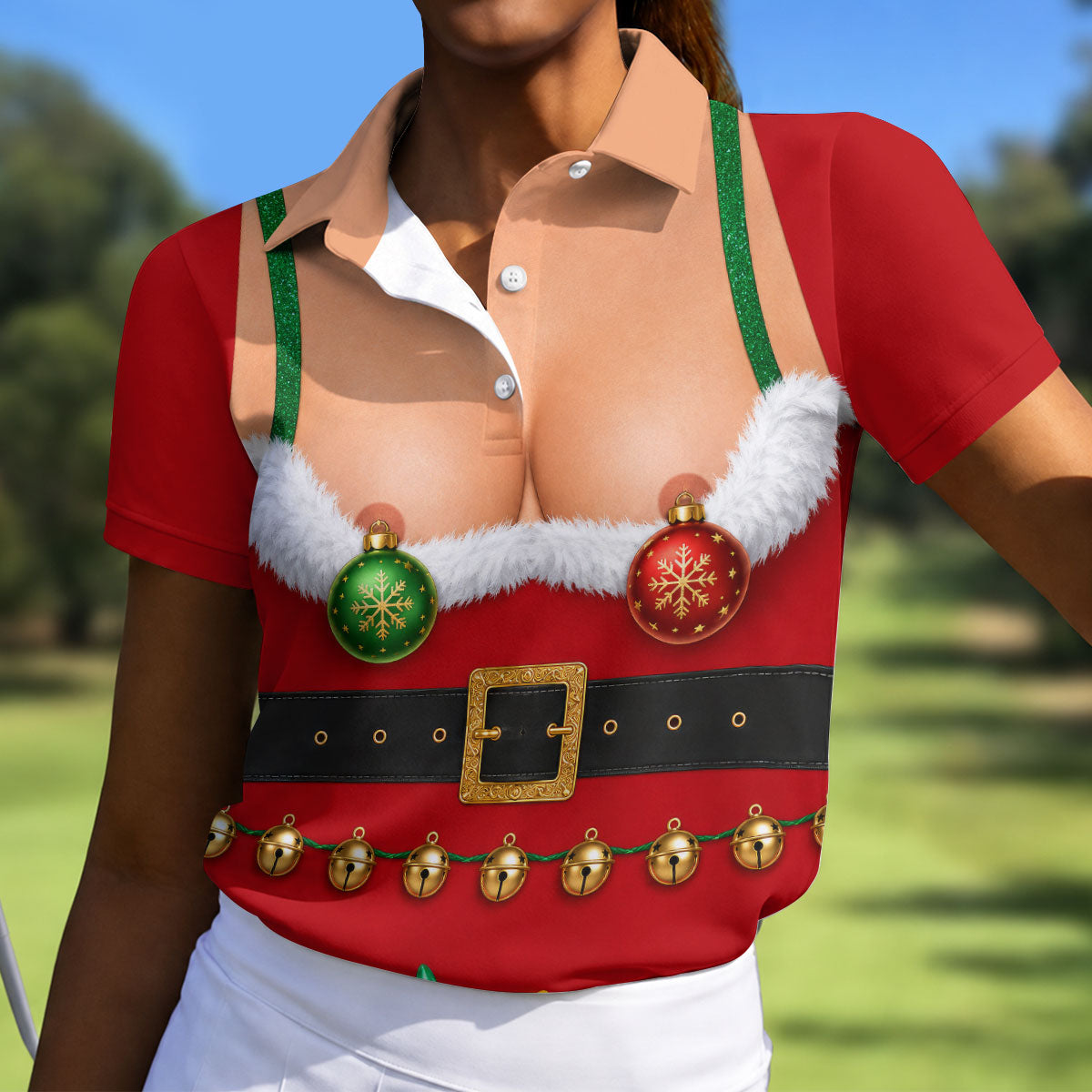 Funny Christmas Ornament Bra Golf Polo Shirt, Christmas Golf Shirt, Ladies Golf Shirts
