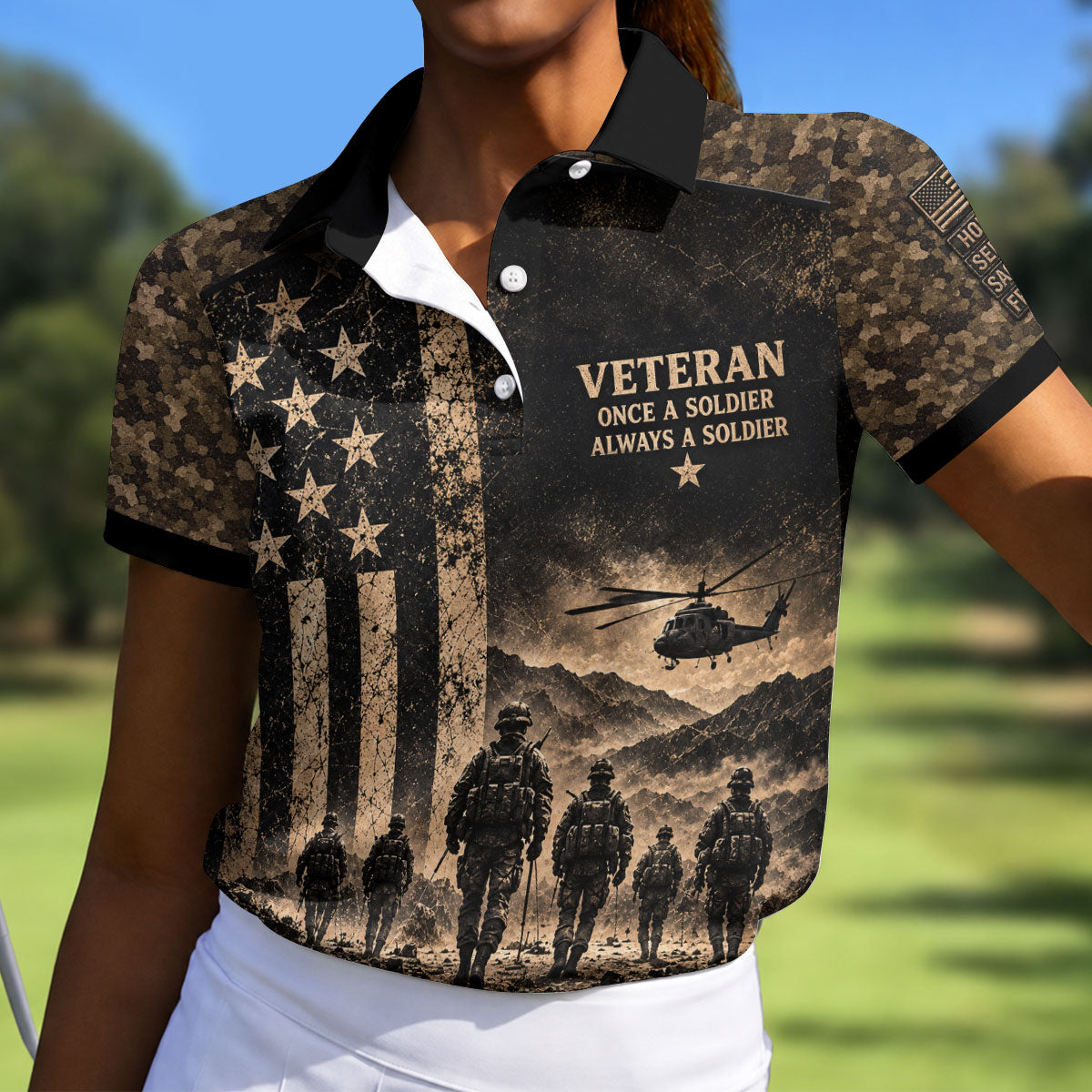Once A Soldier Helicopter Golf Polo Shirt, Veterans Day Golf Shirt, Womens Golf Tops