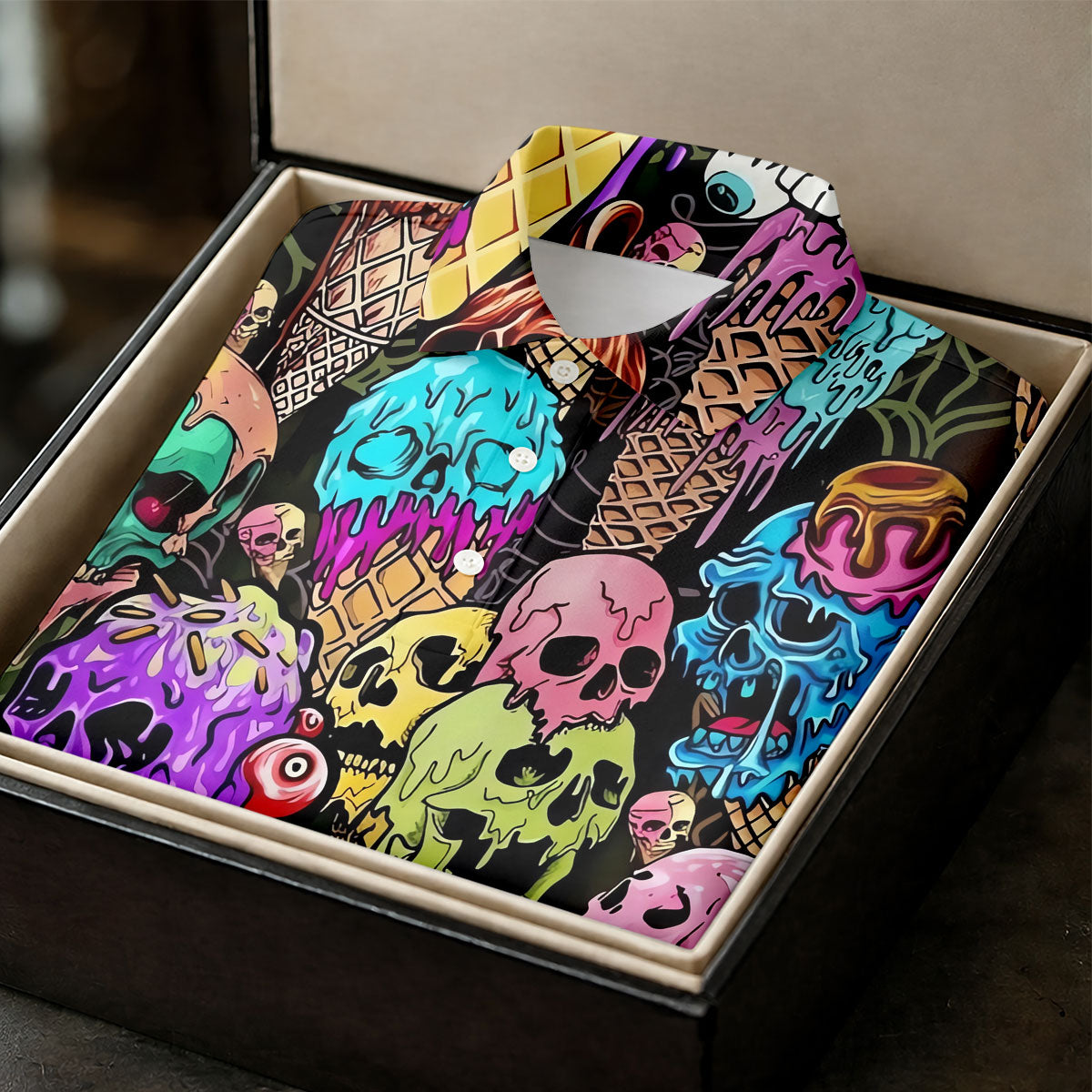 Melting Skull Ice Cream Halloween Golf Shirt, Golf Apparel For Men, Mens Golf Shirts