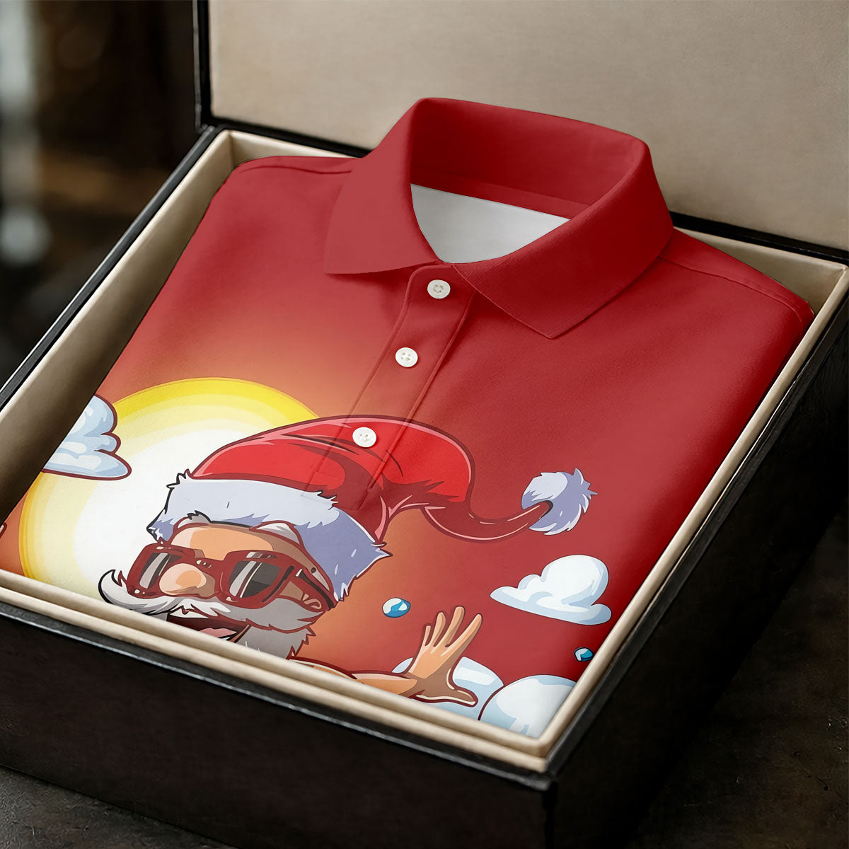Women's Funny Santa Surfing Golf Shirt, Christmas Golf Shirt, Women’s Golf Apparel