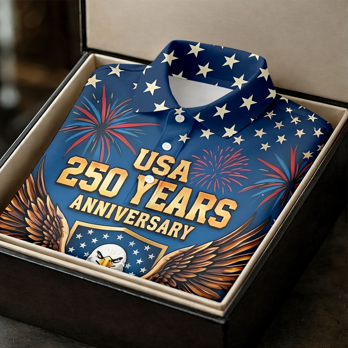 USA 250 Years Stars And Stripes Bald Eagle Golf Shirt, Patriotic 4th Of July Golf Shirts For Men