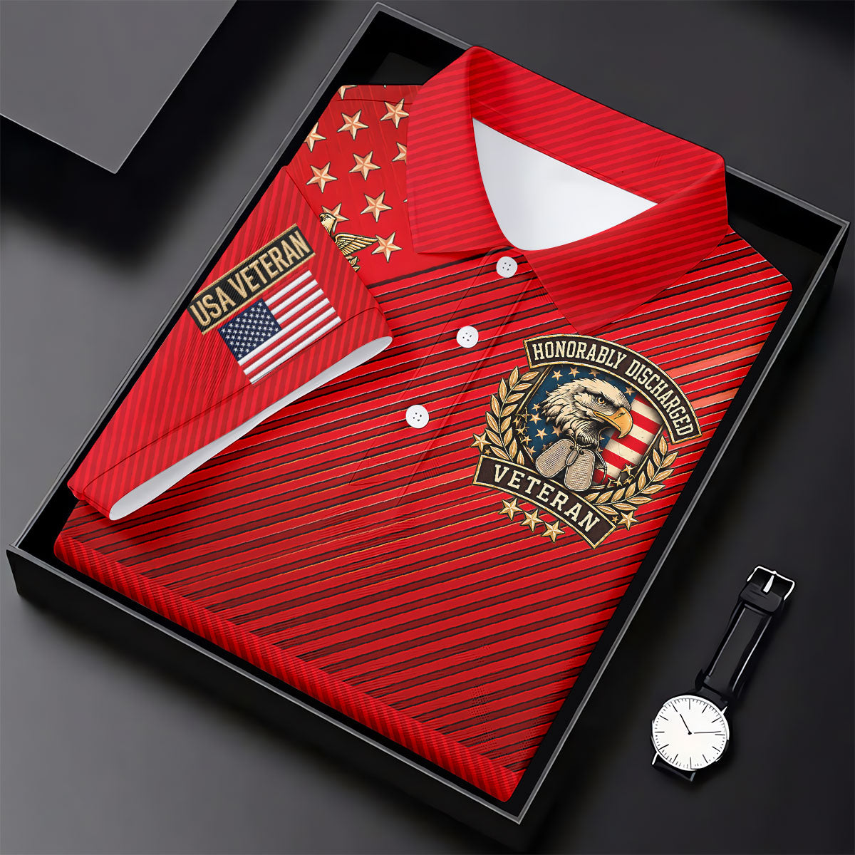 Veterans Day USA Eagle Emblem Polo Shirt, Golf Shirts For Men, Mens Golf Polo