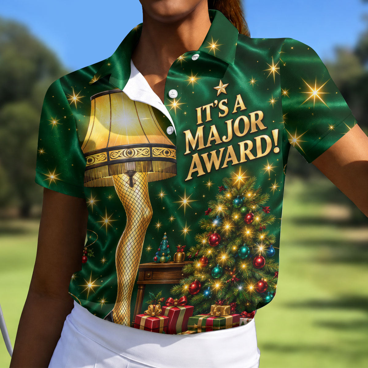 Major Award Leg Lamp Christmas Golf Polo Shirt, Women Golf Shirts, Christmas Golf Shirt
