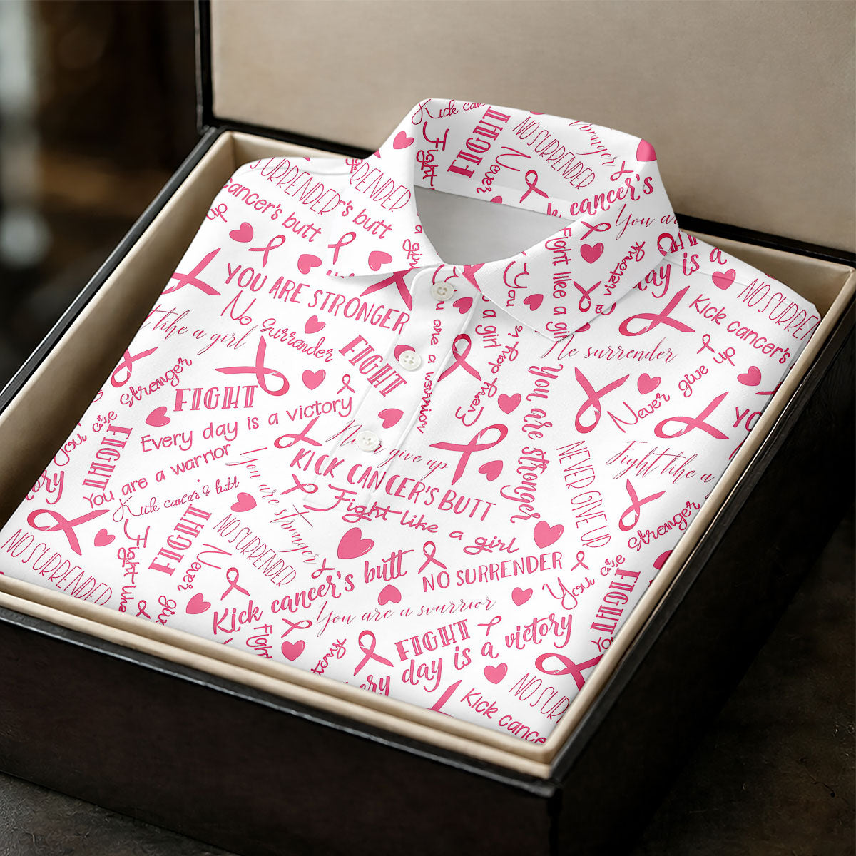 Never Give Up Breast Cancer Quote Polo Shirt, Ladies Golf Shirt, Women's Golf Tops
