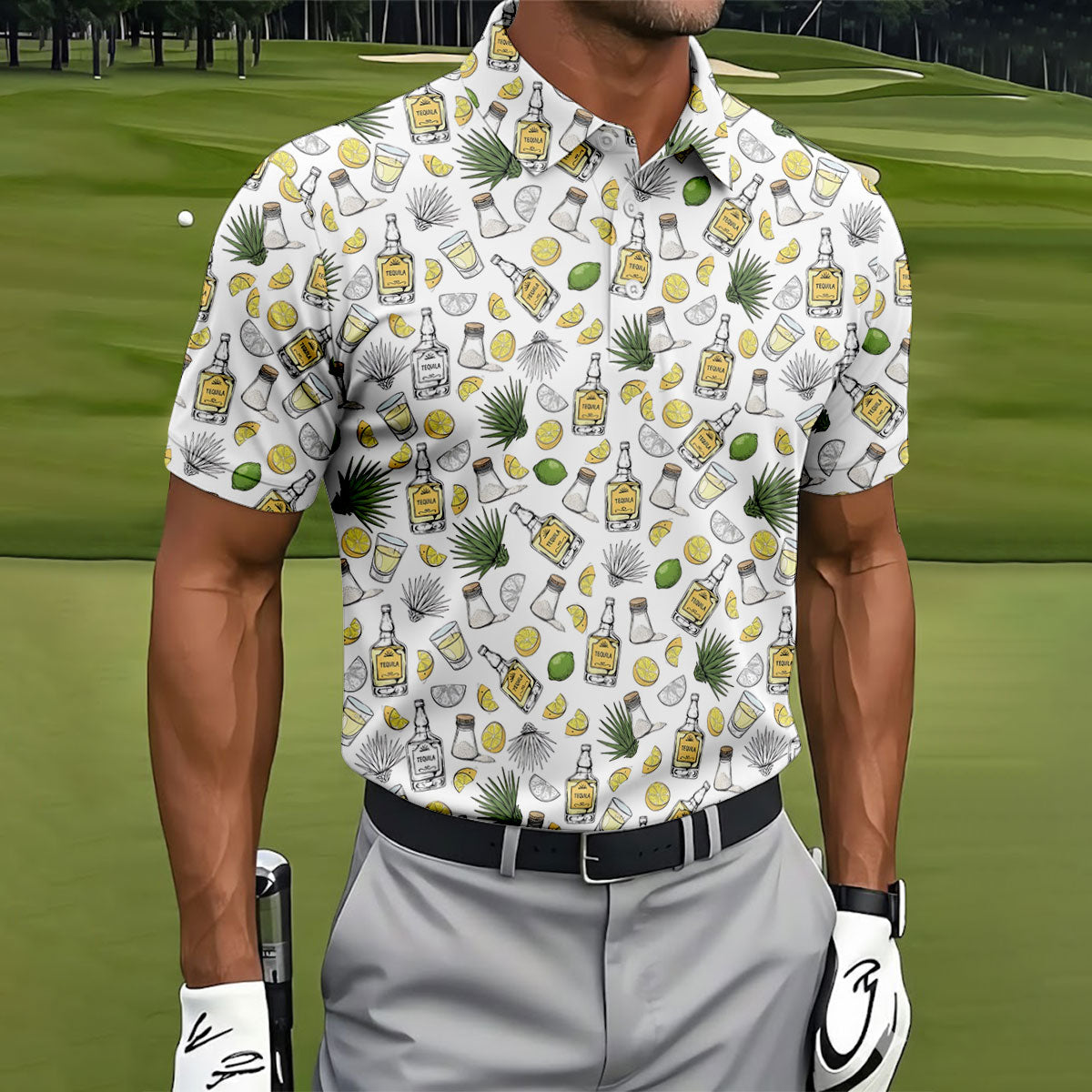 Tequila Lime Salt Cinco De Mayo Celebration Golf Tops For Men, Drinking Party Polo Shirts For Men
