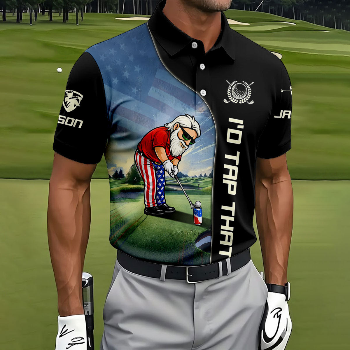 I'd Tap That Patriotic Man Golf And Beer 4th Of July Golf Shirt, 250th Anniversary Men's Funny Golf Shirts