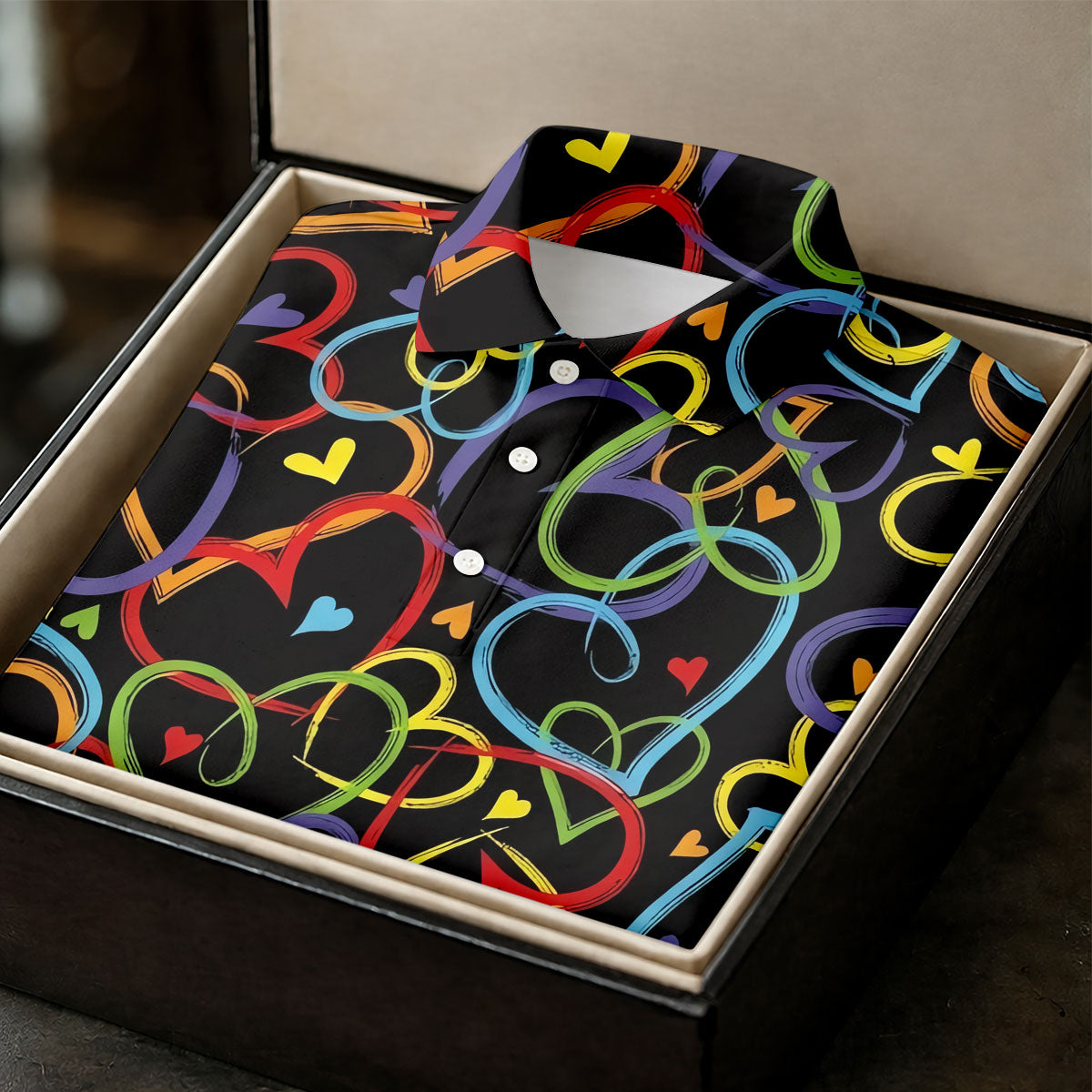 Colorful Heart Outline Pattern Golf Polo Shirt, Golf Shirts For Women, Ladies Golf Shirt