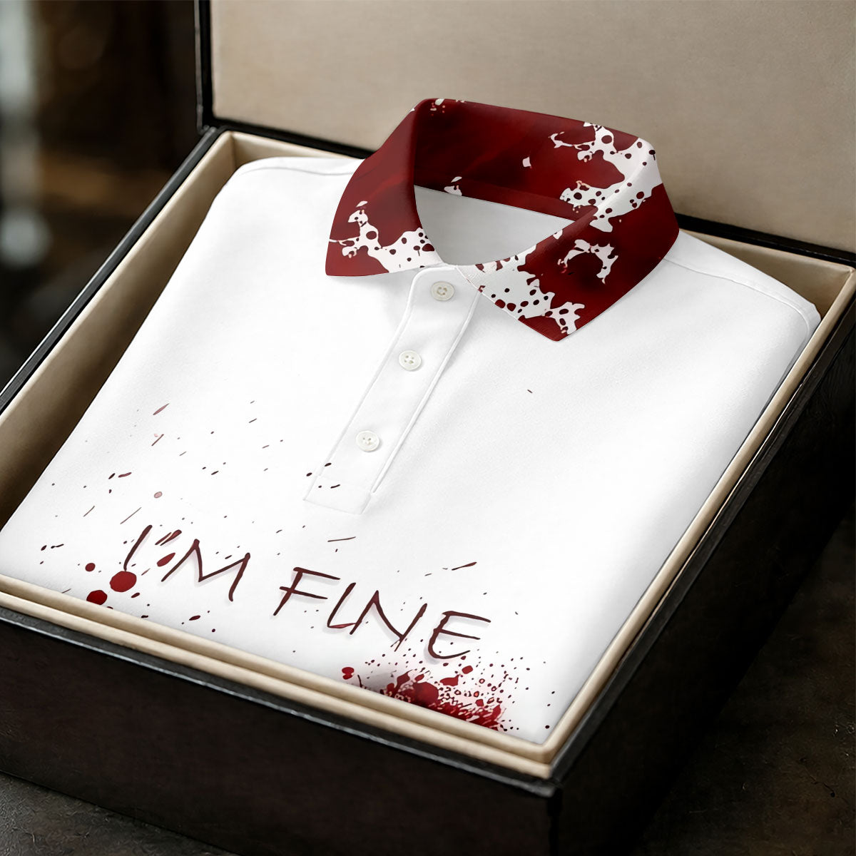 I'm Fine Bloody Splatter Horror Halloween Golf Polo Shirt, Ladies Golf Shirt, Printed Golf Shirt