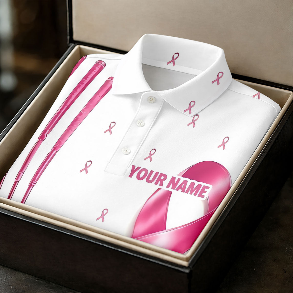 Support The Fighters Custom Pink Ribbon Golf Shirt, Ladies Golf Top, Golf Shirts For Women