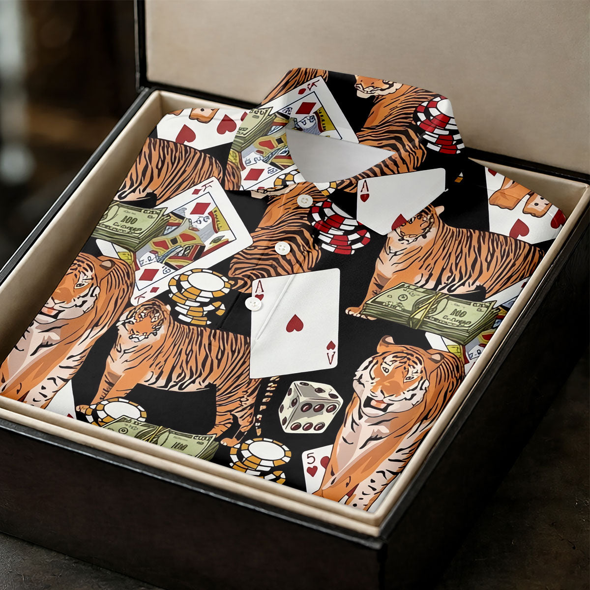 Money Tiger Poker Dice Chips And Cards Hawaiian Golf Shirt, Golf Shirt For Women