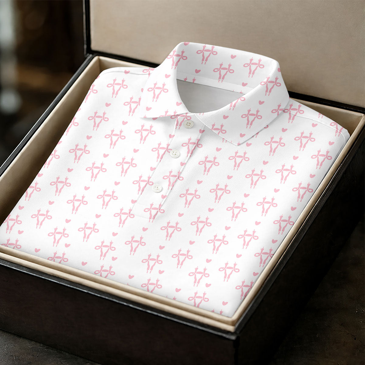 White Pink Funny Adult Pattern Polo Shirt, Ladies Golf Tops, Women's Golf Polo