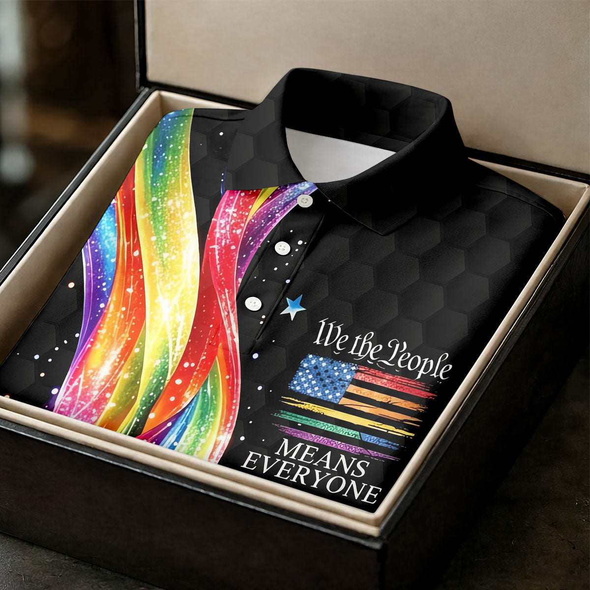 We The People Means Everyone LGBT Rainbow Ladies Golf Tops, Pride Month Celebrate Golf Shirt For Women