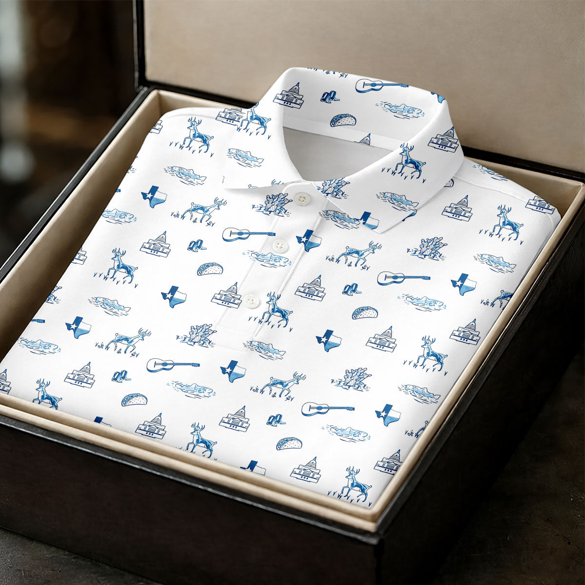 White Texas Icons Pattern Golf Polo Shirt, Hawaiian Golf Shirt, Women's Golf Apparel