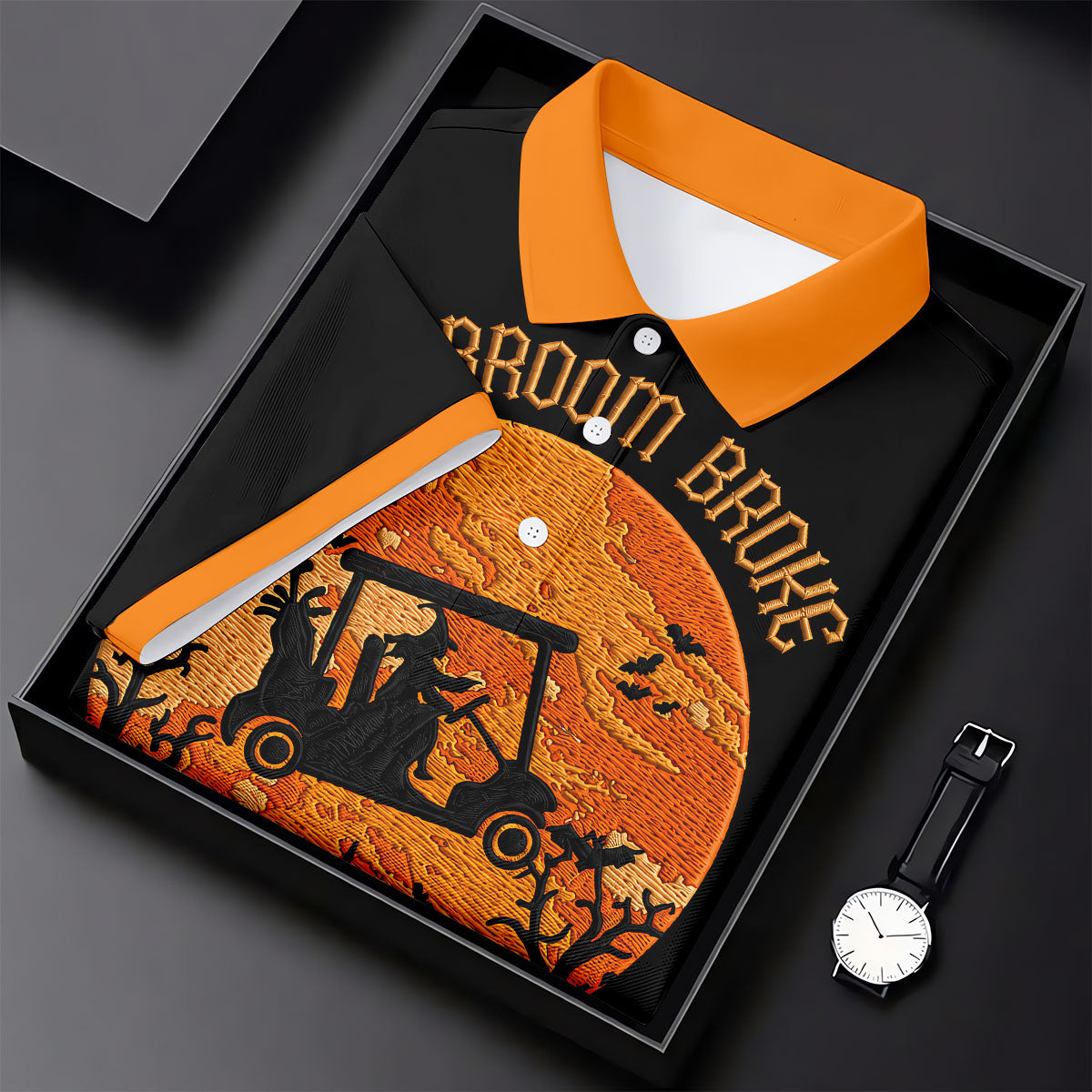 Broom Broke Now I Drive Golf Cart Halloween Polo Shirt, Mens Golf Polo, Mens Polo Shirts