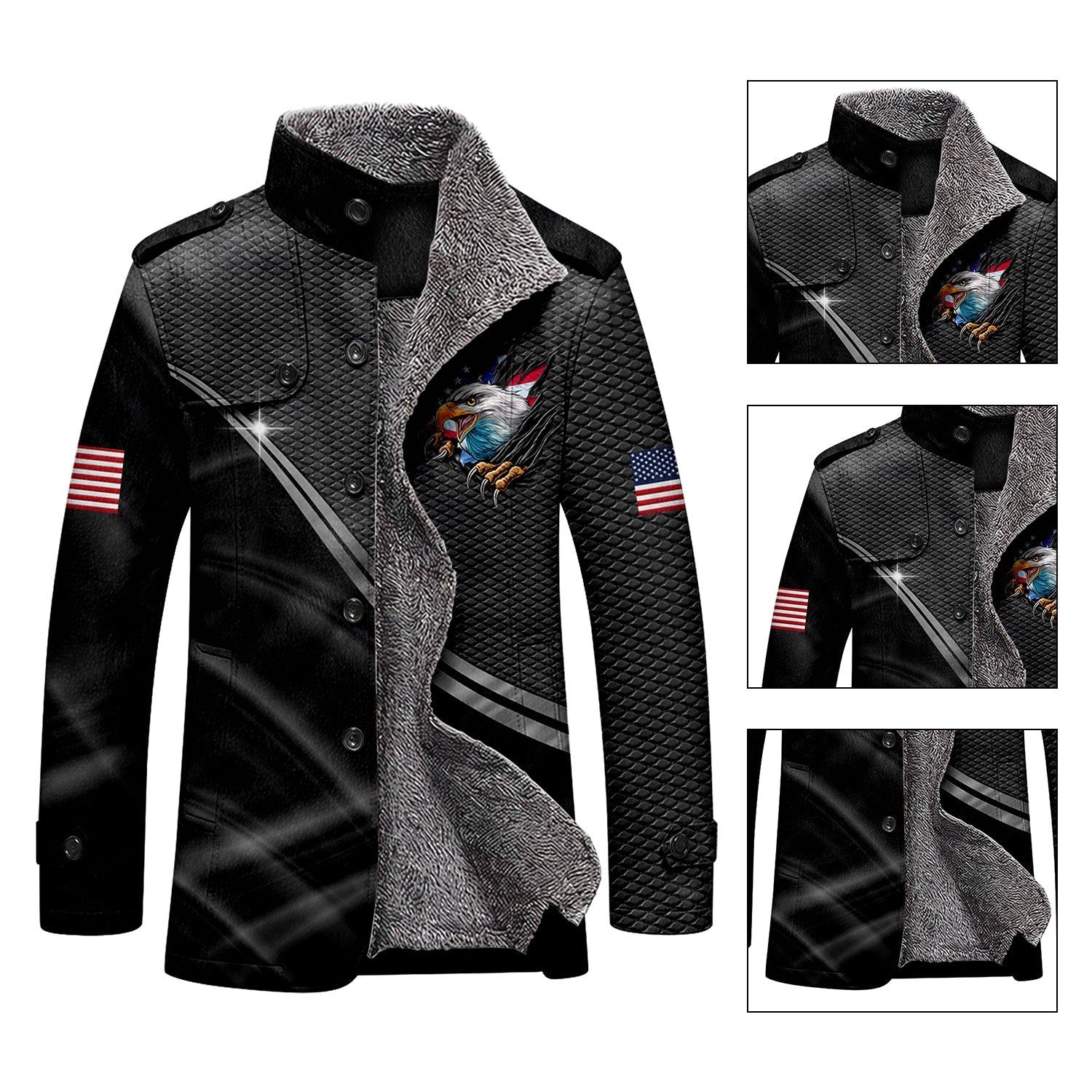 250 Years Bald Eagle And US Flag Men's Cold Premium Weather Jacket, Leather Trench Coat