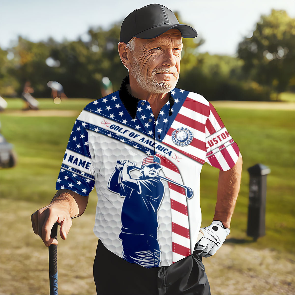 Funny Trump Golf Of America Custom Polos For Men, Mens Golf Gift, US 250 Anniversary Golfing Apparel