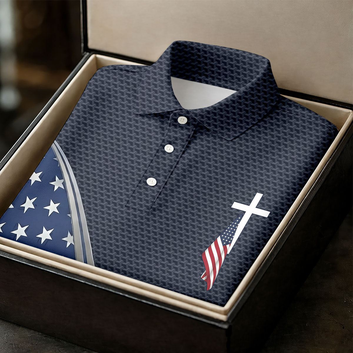 Christian American Flag Cross Golf Polo Shirt, Women's Golf Polo, Golf Tops For Women