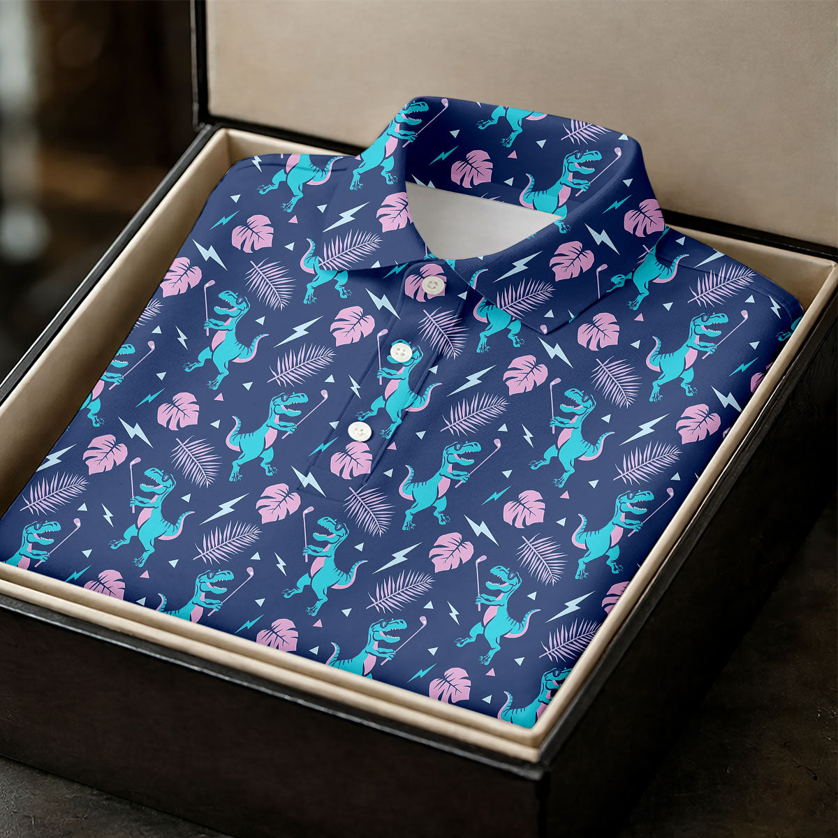 Funny Dinosaur Golfer Tropical Pattern Polo Shirt, Womens Golf Tops, Ladies Golf Shirts