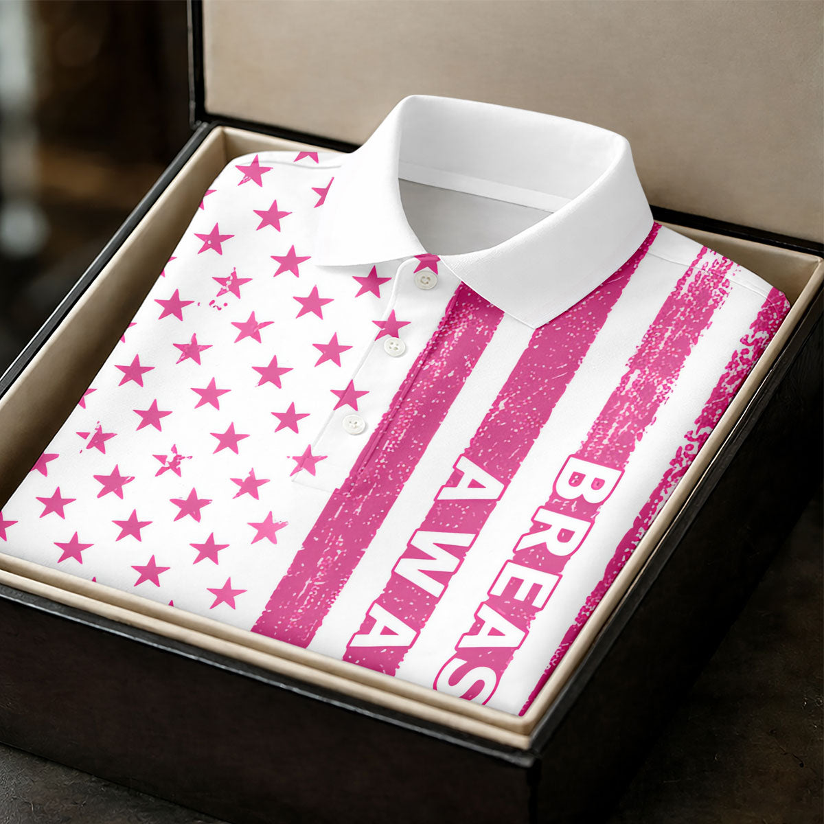 American Flag Breast Cancer Ribbon Polo Shirt, Women’s Golf Polo, Ladies Golf Tops