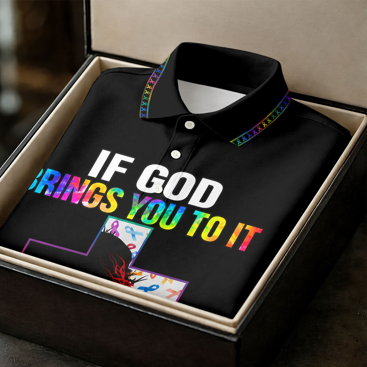 If God Brings You To It Cross Cancer Polo Shirt, Men's Golf Shirt, Printed Golf Shirts