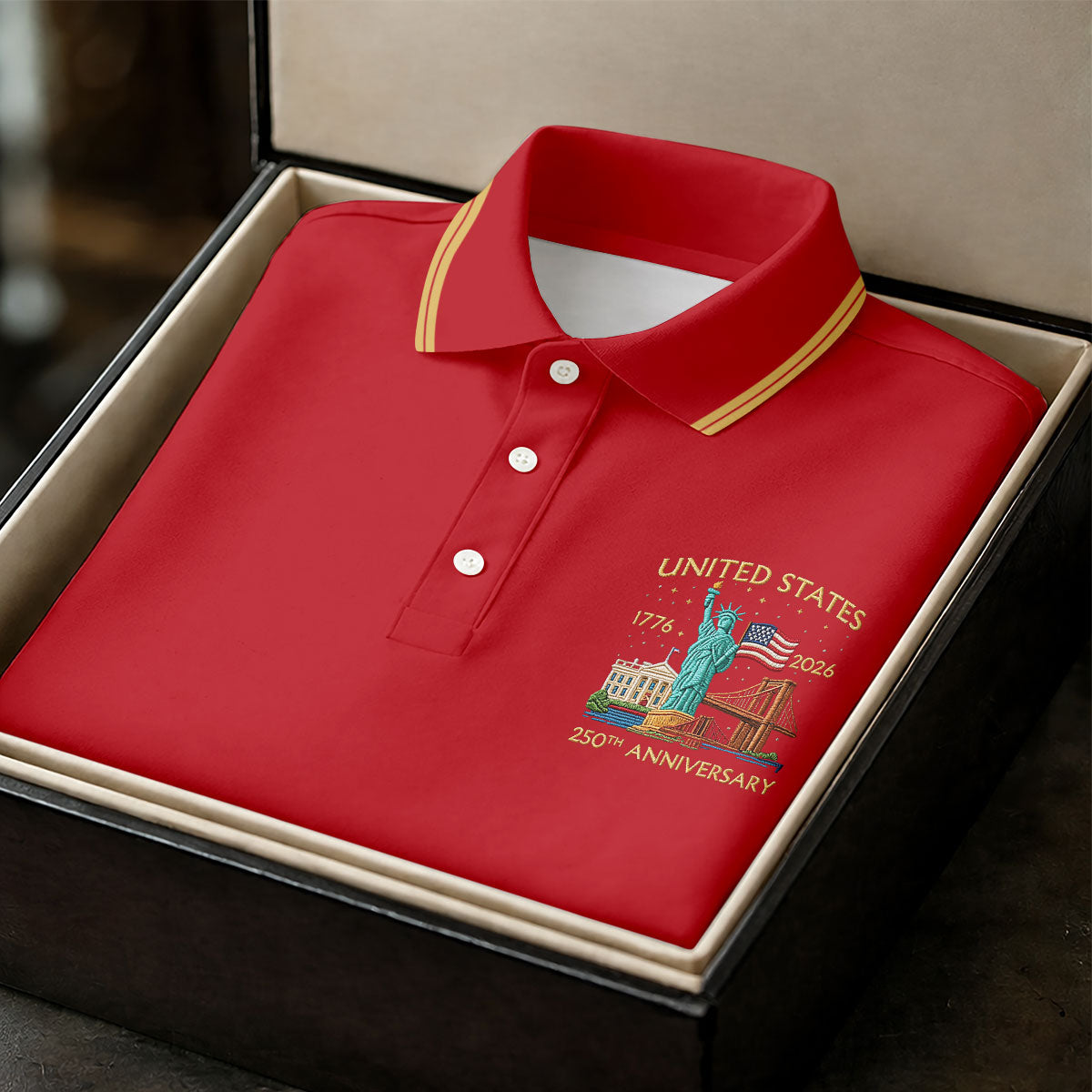 American Symbols Red Patriotic Golf Shirt, US 250 Years 4th Of July Golf Shirt For Women