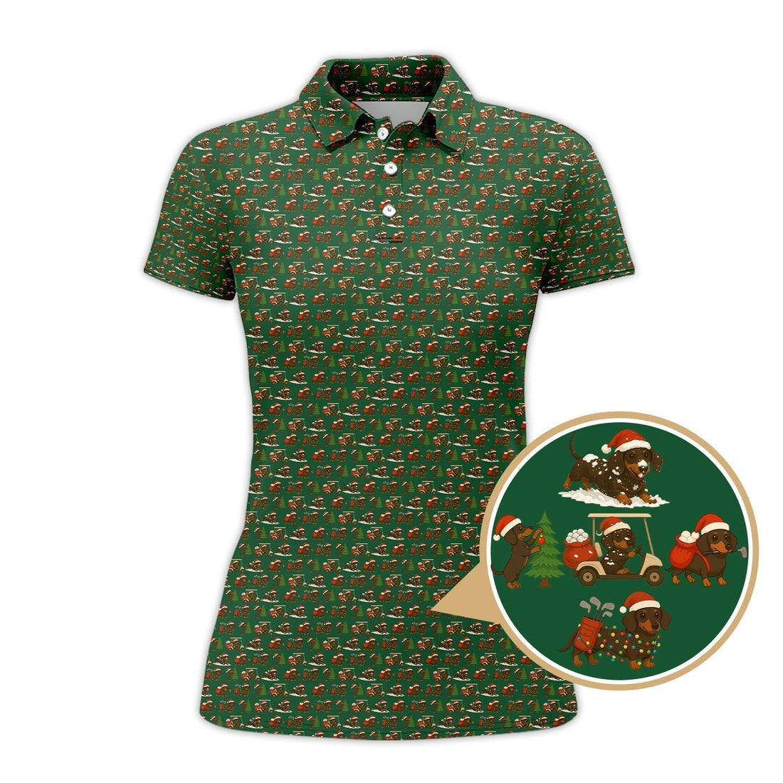 Dachshund Christmas Shirt, Funny Pattern Golf Shirt, Golf Shirt For Dog Lover, Golf Gift For Golfer