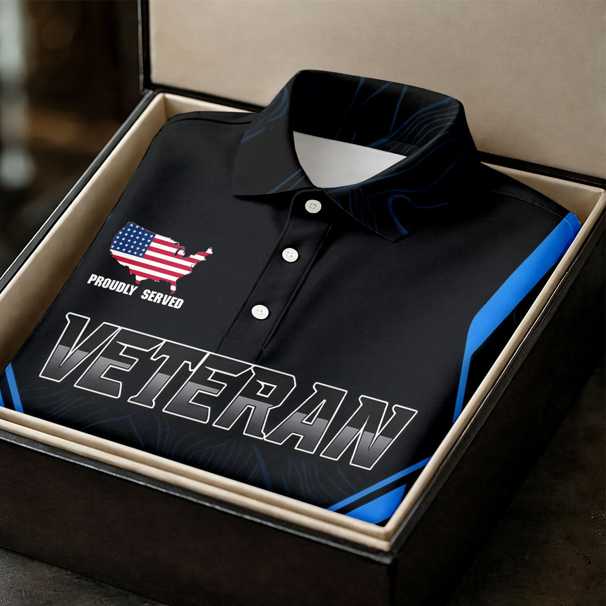 Personalized Veteran America 250 Polo Shirt Blue Accent, Golf Apparel For Men, Mens Golf Polo