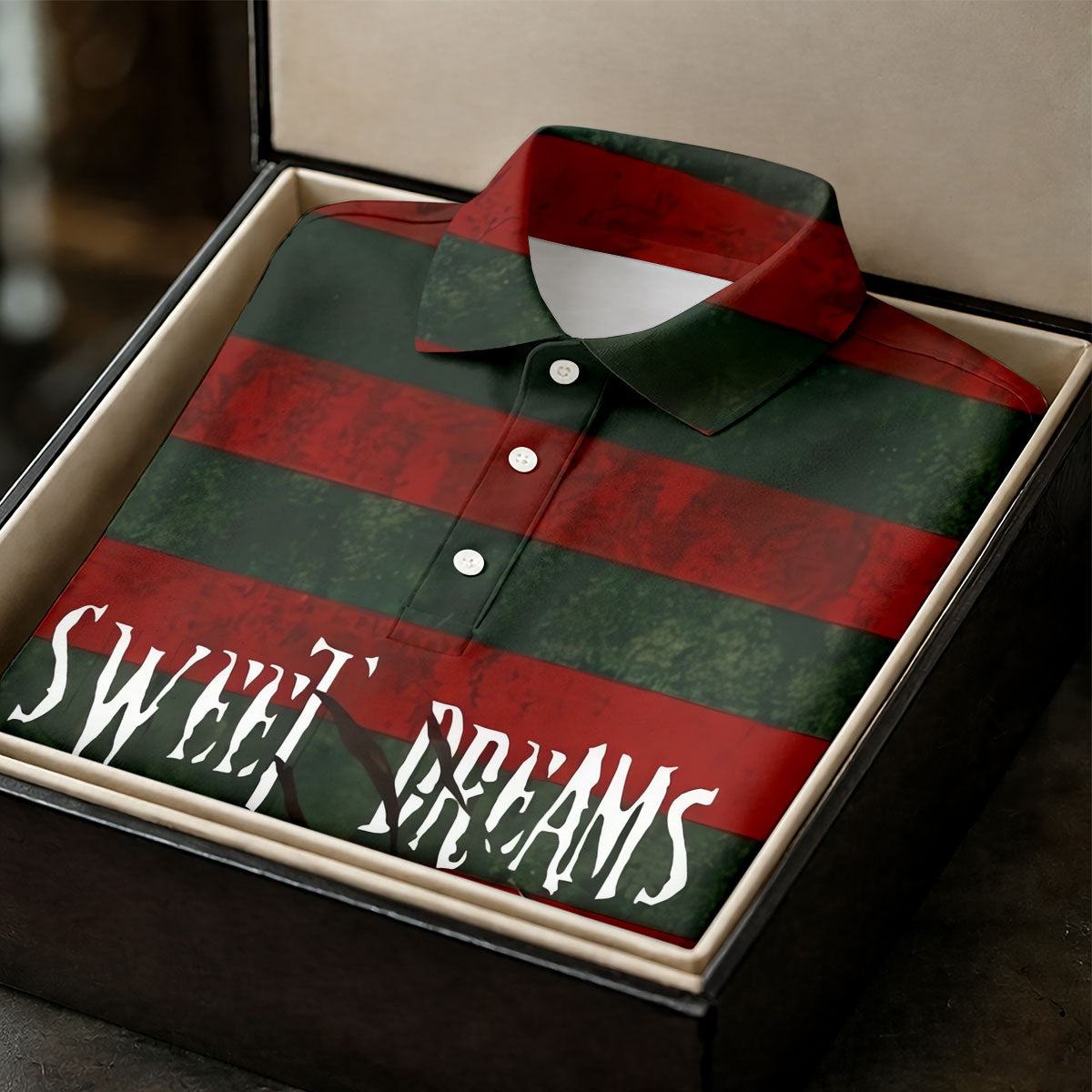 Sweet Dreams Horror Striped Golf Polo Shirt, Women’s Golf Polo, Printed Golf Shirt