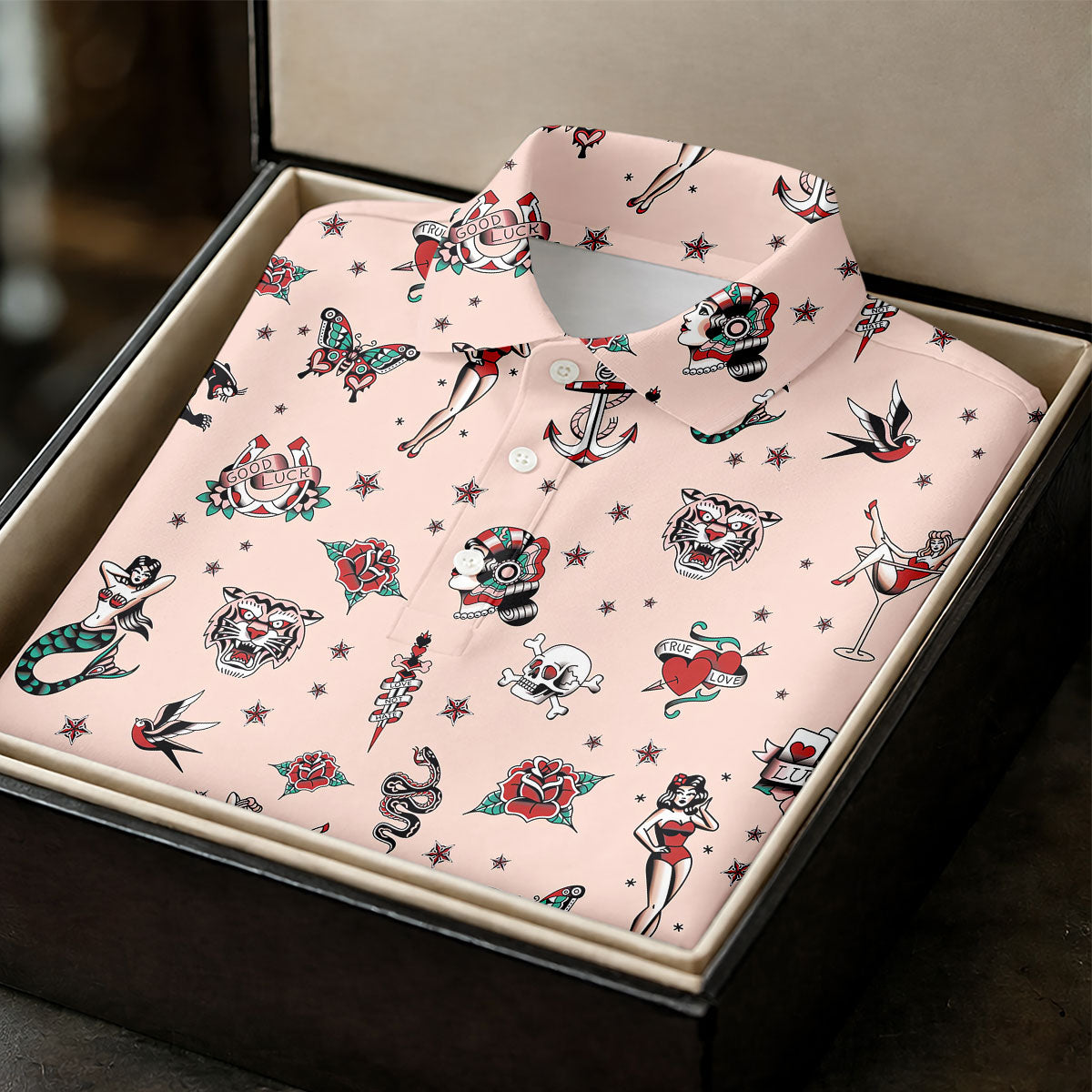 Vintage Tattoo Flash Icon Golf Polo Shirt, Golf Shirts For Women, Women's Golf Apparel