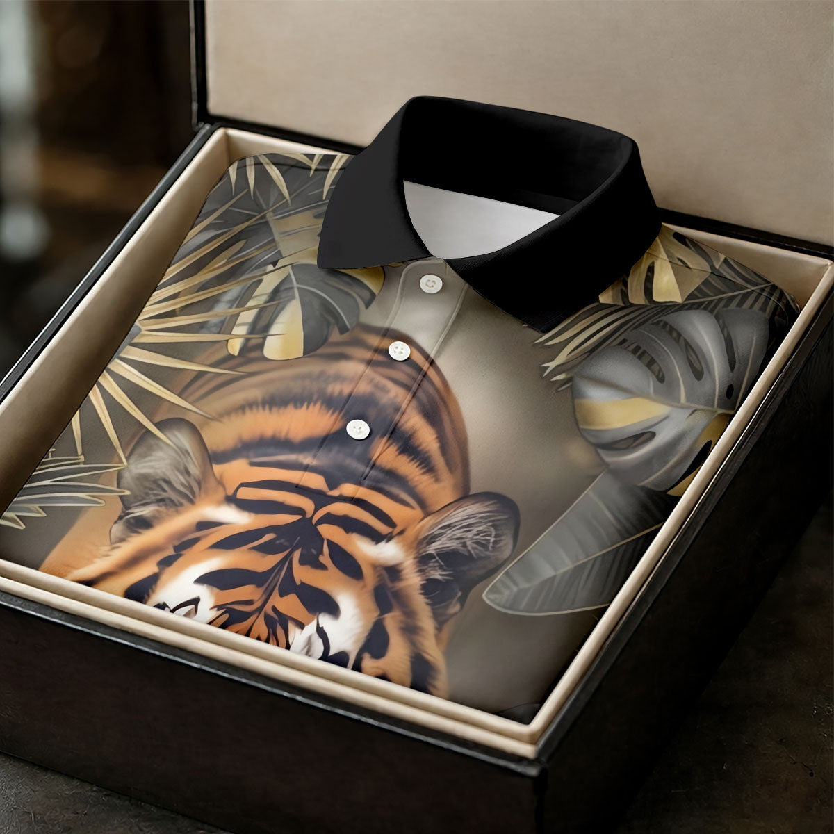 Majestic Tiger Tropical Golf Polo Shirt, Men's Golf Shirt, Golf Polo Shirts For Men