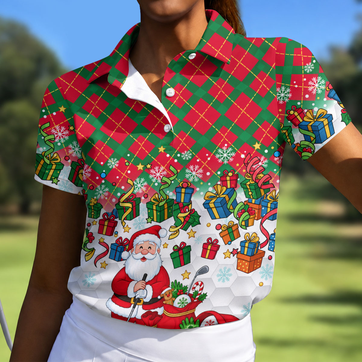 Christmas Santa Golfer and Gifts Polo Shirt, Women’s Golf Polo, Golf Shirts For Women