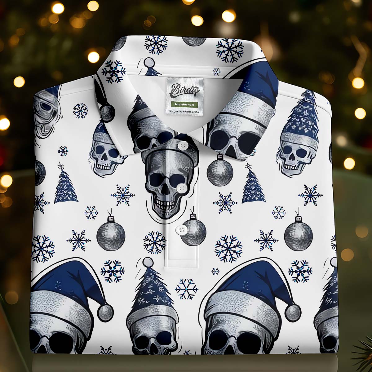 Vintage Skull Christmas Golf Shirt, White Polo Women, Cool Golf Gift, Ladies Golf Shirts, Golfing Apparel
